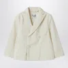 Il Gufo Double-breasted Jacket In Pinstriped Cotton In White