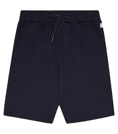 Il Gufo Kids' Drawstring Cotton Track Shorts In Blue
