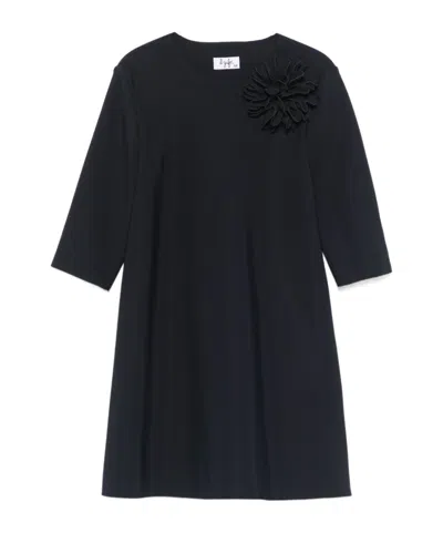 Il Gufo Kids'  Dress With Floral Accent Front In Black