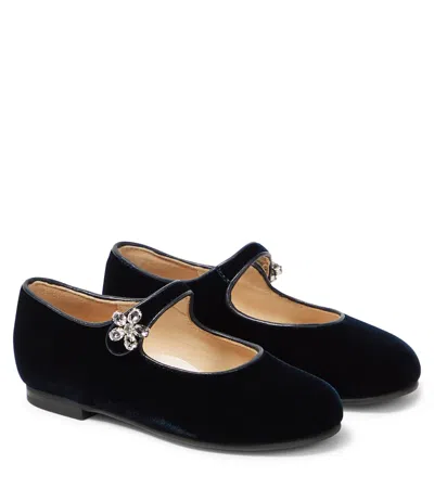 Il Gufo Kids' Embellished Velvet Ballet Flats In Blue