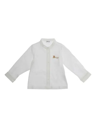 Il Gufo Babies' Embroidered-bear Long-sleeve Shirt In White