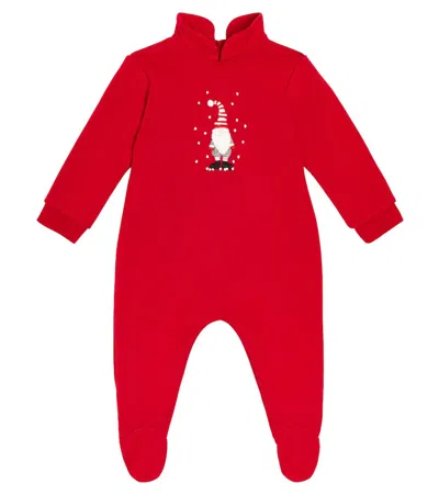 Il Gufo Embroidered Cotton Jersey Onesie In Red