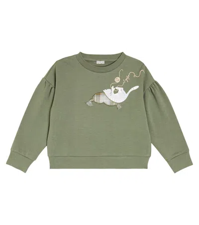 Il Gufo Kids' Embroidered Cotton Jersey Sweatshirt In Green