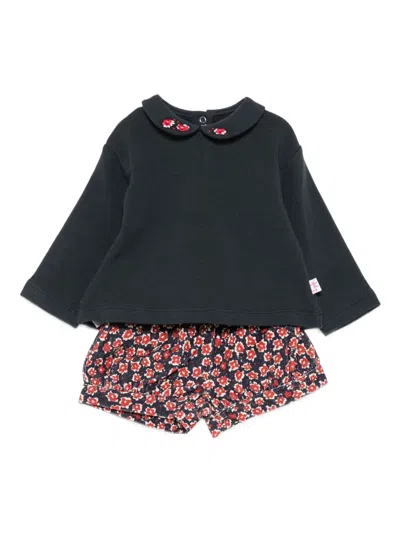 Il Gufo Babies' Embroidered-floral Shorts Set In Black