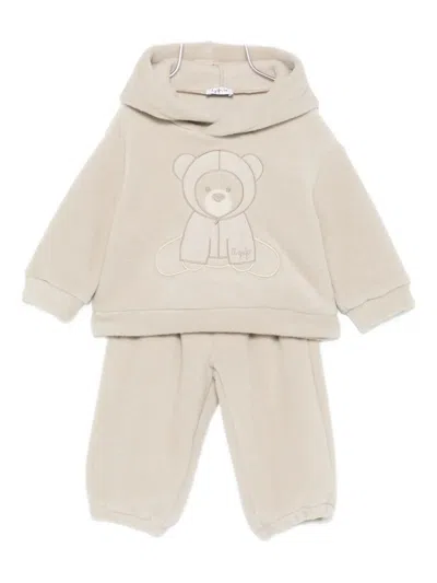 Il Gufo Babies' Embroidered Hooded Tracksuit In Neutral