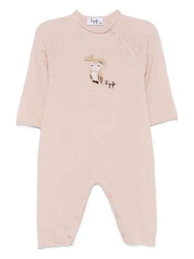 Il Gufo Embroidered-owl Babygrow In Pink