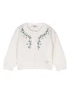 Il Gufo Girls Ivory Embroidered Wool Knit Cardigan In White