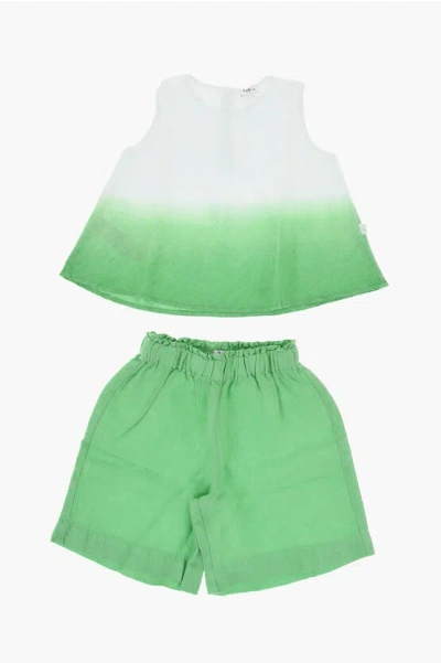 Il Gufo Faded Effect Linen Top And Shorts Set In Multi