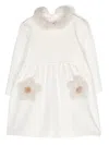 Il Gufo Faux-fur Floral-patch Dress In White