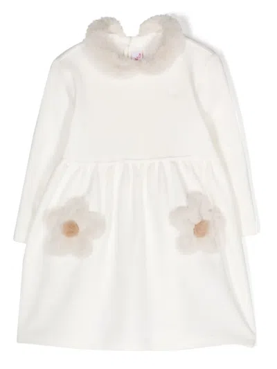 Il Gufo Babies' Faux-fur Floral-patch Dress In White
