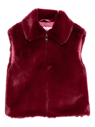 Il Gufo Kids' Faux-fur Sleeveless Jacket In Red