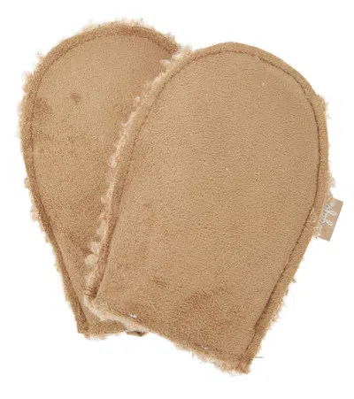 Il Gufo Faux Suede And Shearling Mittens In Beaver Brown