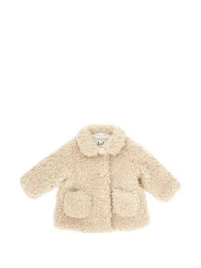 Il Gufo Babies' Faux-shearling Collared Coat In Neutral