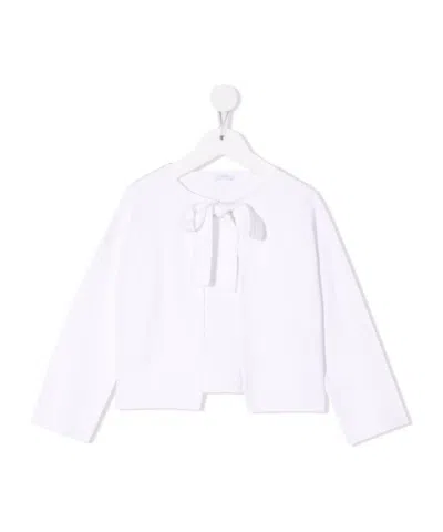 Il Gufo Kids' Fine-knit Bow-fastening Cardigan In White