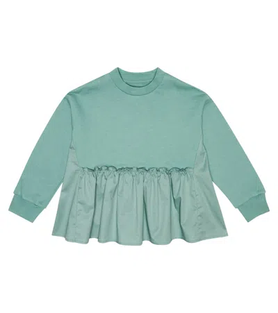 Il Gufo Kids' Flared Cotton Sweatshirt In Light Green