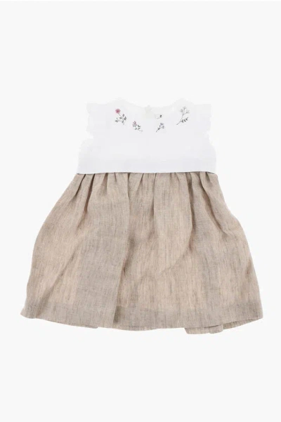 Il Gufo Kids' Flared Dress With Embroidery In Neutral