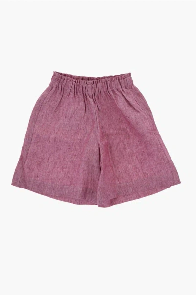 Il Gufo Flared Linen Pants With Pleats In Pink
