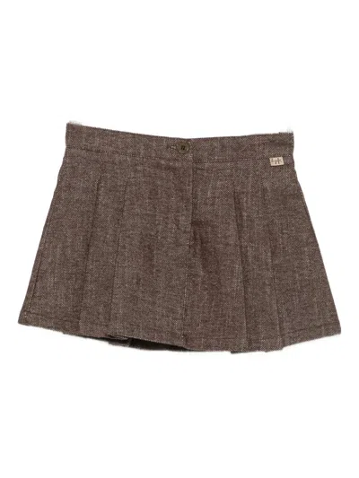 Il Gufo Flared Mini Skirt With Zip And Button Closure In Brown