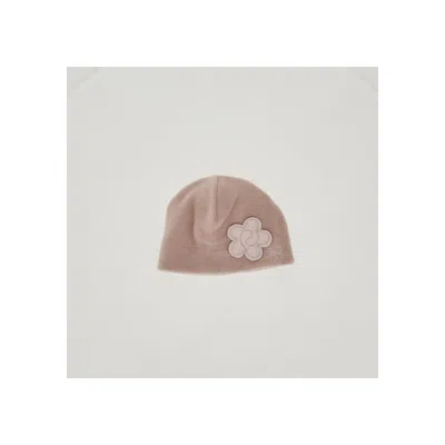 Il Gufo Fleece Beanie Hat With Flower Patch Kids In Pink