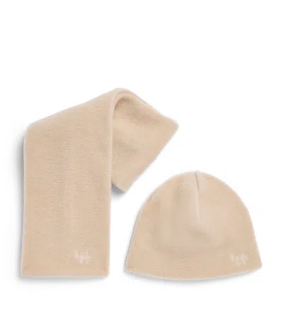 Il Gufo Kids'  Fleece Hat And Scarf Set In Beige