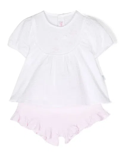 Il Gufo Kids' Floral-appliqué Cotton Short Set In White