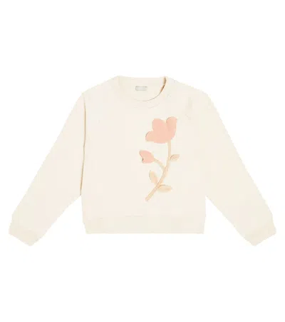 Il Gufo Kids' Floral-appliqué Cotton Sweatshirt In Neutral