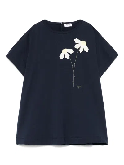 Il Gufo Kids' Floral-appliqué Dress In Blue