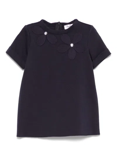 Il Gufo Babies' Floral-appliqué Dress In Blue