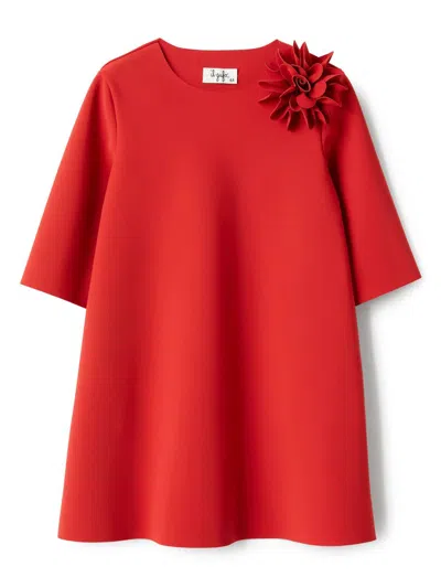 Il Gufo Kids' Floral-appliqué Dress In Red