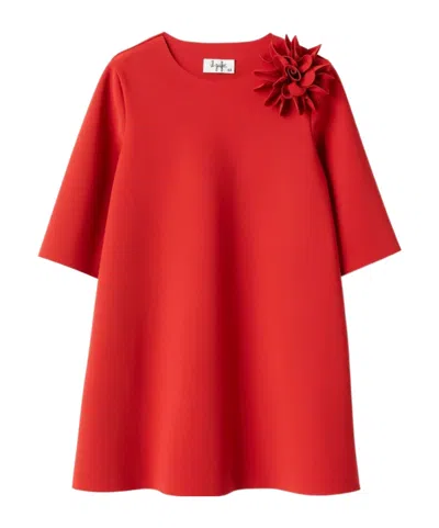 Il Gufo Kids'  Floral Appliqué Dress In Red