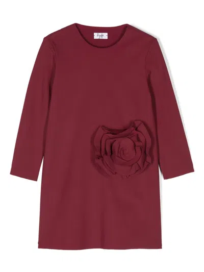 Il Gufo Kids' Floral-appliqué Dress In Red
