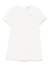 Il Gufo White Crewneck Dress With Floral Patches On The Front And Rear Concealed Zip Closure In Viscose Blen In White