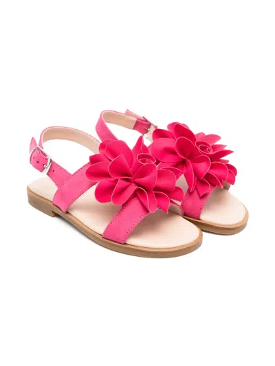 Il Gufo Kids' Floral-appliqué Leather Sandals In Pink