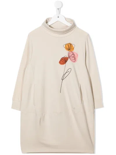 Il Gufo Kids' Floral-appliqué Sweatshirt Dress In Neutrals