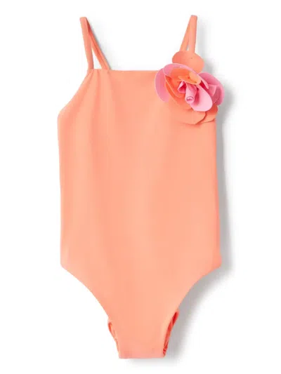 Il Gufo Kids' Floral-appliqué Swimsuit In Orange