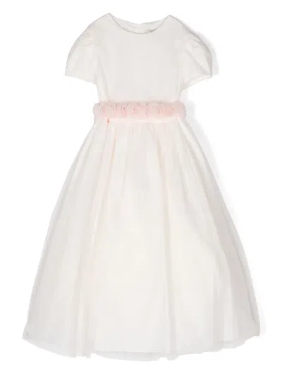 Il Gufo Kids' Floral-appliqué Tulle Dress In Pink