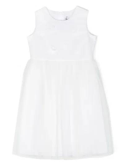 Il Gufo Kids' Floral-appliqué Tulle Flared Dress In White
