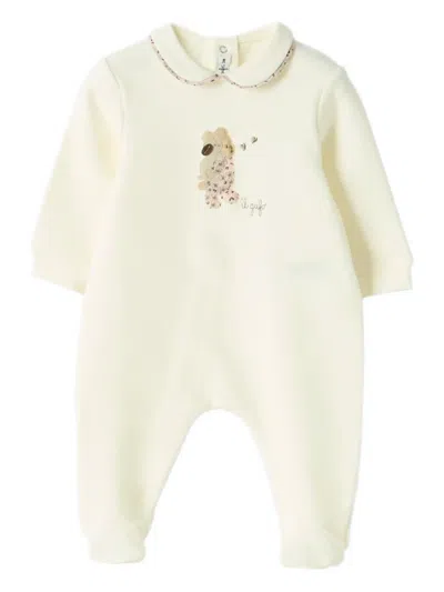 Il Gufo Babies' Floral-collar Cotton Pajamas In White