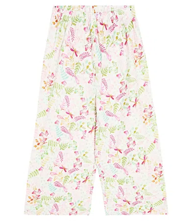 Il Gufo Kids' Floral Cotton Pants In Pink