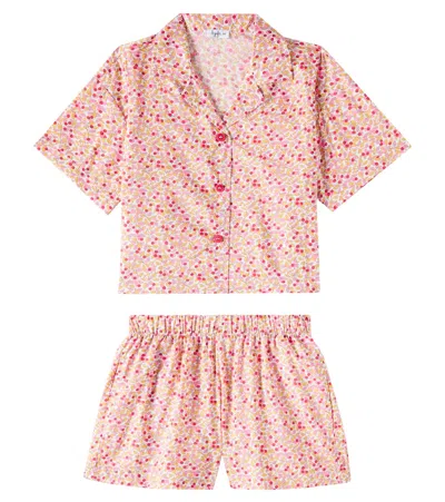 Il Gufo Kids' Floral Cotton Shirt And Shorts Set In Apricot