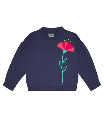 Il Gufo Kids' Floral Cotton Sweatshirt In Blue Marine/anemone Pink