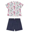 Il Gufo Floral Cotton Top And Shorts Set In Cyclamen Pink