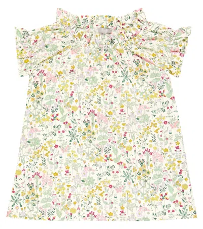 Il Gufo Kids' Floral Cotton Top In Chick Yellow