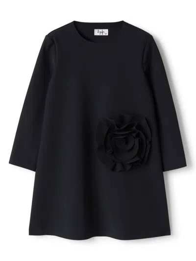 Il Gufo Kids' Floral-detail Dress In Blu Intenso