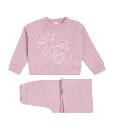 Il Gufo Kids' Floral-detail Sweatshirt And Trousers Set In Pink