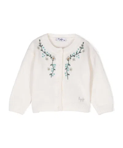 Il Gufo Kids' Floral-embroidered Cardigan In White
