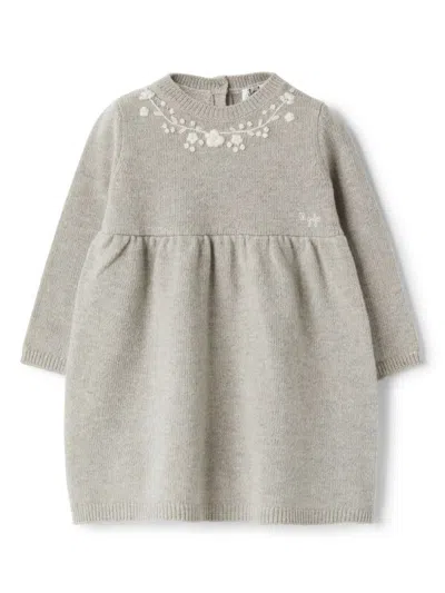 Il Gufo Babies' Floral-embroidered Dress In Grey