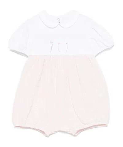 Il Gufo Floral Embroidered Gingham-check Bodysuit In White