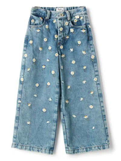 Il Gufo Kids' Floral-embroidered Jeans In Blue