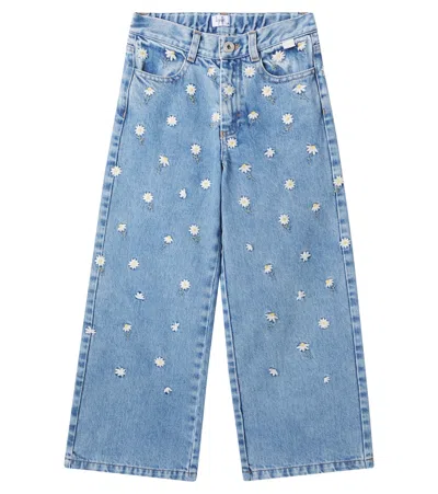 Il Gufo Kids' Floral Embroidered Jeans In Blue